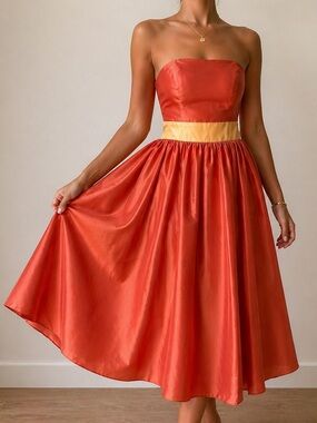 Jenny Yoo Silk Strapless Dress Coral Orange Bridesmaid Fit Flare